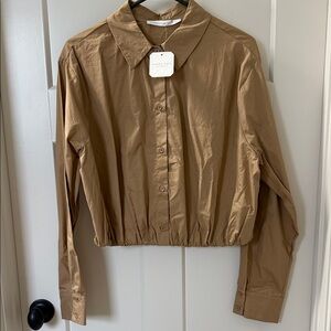 Women's Tan Button-Up Top